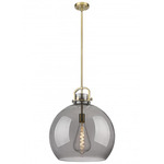 Newton Sphere Stem Hung Pendant - Brushed Brass / Light Smoked