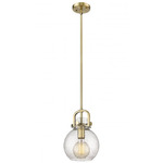Newton Sphere Stem Hung Pendant - Brushed Brass / Clear Seedy