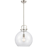 Newton Sphere Stem Hung Pendant - Satin Nickel / Clear