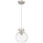 Newton Sphere Cord Hung Pendant - Satin Nickel / Clear