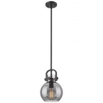 Newton Sphere Stem Hung Pendant - Matte Black / Light Smoked