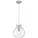 Newton Sphere Cord Hung Pendant - Satin Nickel / Clear