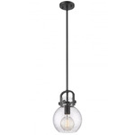 Newton Sphere Stem Hung Pendant - Matte Black / Clear Seedy