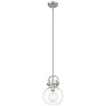 Newton Sphere Stem Hung Pendant - Satin Nickel / Clear