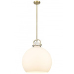 Newton Sphere Stem Hung Pendant - Brushed Brass / Matte White