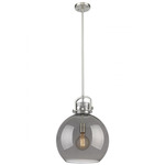 Newton Sphere Stem Hung Pendant - Polished Nickel / Light Smoked