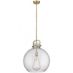 Newton Sphere Stem Hung Pendant - Brushed Brass / Clear Seedy
