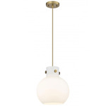 Newton Sphere Cord Hung Pendant - Brushed Brass / Matte White