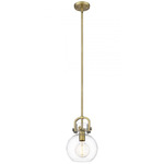 Newton Sphere Stem Hung Pendant - Brushed Brass / Clear