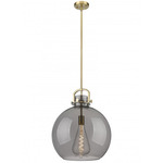 Newton Sphere Stem Hung Pendant - Brushed Brass / Light Smoked