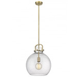 Newton Sphere Stem Hung Pendant - Brushed Brass / Clear Seedy