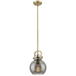 Newton Sphere Stem Hung Pendant - Brushed Brass / Light Smoked