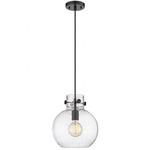 Newton Sphere Cord Hung Pendant - Matte Black / Clear Seedy