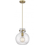 Newton Sphere Cord Hung Pendant - Brushed Brass / Clear Seedy