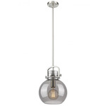 Newton Sphere Stem Hung Pendant - Satin Nickel / Light Smoked