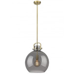Newton Sphere Stem Hung Pendant - Brushed Brass / Light Smoked