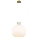 Newton Sphere Cord Hung Pendant - Brushed Brass / Matte White
