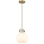 Newton Sphere Cord Hung Pendant - Brushed Brass / Matte White