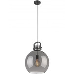 Newton Sphere Stem Hung Pendant - Matte Black / Light Smoked