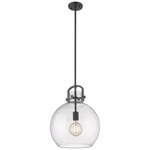 Newton Sphere Stem Hung Pendant - Matte Black / Clear Seedy