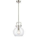 Newton Sphere Stem Hung Pendant - Satin Nickel / Clear