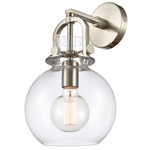 Newton Sphere Wall Sconce - Satin Nickel / Clear