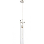 Pilaster Stem Hung Mini Pendant - Satin Nickel / Clear