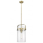 Pilaster Stem Hung Pendant - Brushed Brass / Clear Seedy