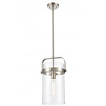 Pilaster Stem Hung Pendant - Satin Nickel / Clear
