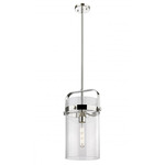 Pilaster Stem Hung Pendant - Polished Nickel / Clear Seedy