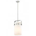 Pilaster Stem Hung Pendant - Satin Nickel / Matte White