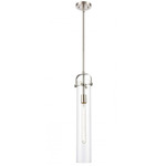 Pilaster Stem Hung Mini Pendant - Polished Nickel / Clear