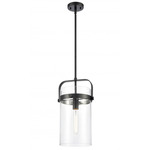 Pilaster Stem Hung Pendant - Matte Black / Clear