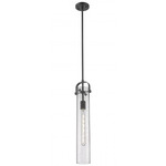 Pilaster Stem Hung Mini Pendant - Matte Black / Clear Seedy