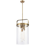Pilaster 4 Light Stem Hung Pendant - Brushed Brass / Clear