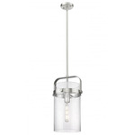 Pilaster Stem Hung Pendant - Satin Nickel / Clear Seedy