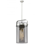 Pilaster 4 Light Stem Hung Pendant - Satin Nickel / Smoked