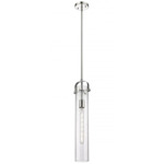 Pilaster Stem Hung Mini Pendant - Polished Nickel / Clear Seedy