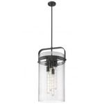 Pilaster 4 Light Stem Hung Pendant - Matte Black / Clear Seedy