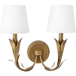 River Reed Double Wall Sconce - Antique Gold Leaf / Natural Linen