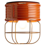 Retro Industrial Cage Ceiling Light - Vintage Orange