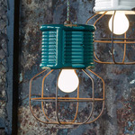 Retro Industrial Cage Pendant - Vintage Green