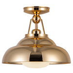 Palmetto Semi Flush Ceiling Light - Polished Brass / Glossy Opal
