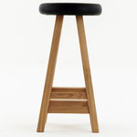 Oki-Nami Counter / Bar Stool - Natural Oak / Black Leather