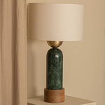 Peona Kelo Drum Table Lamp - Green Marble / Ecru Cotton