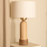 Peona Kelo Drum Table Lamp - Oak / Ecru Cotton