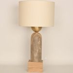 Peona Kelo Drum Table Lamp - Tobacco Alabaster / Ecru Cotton