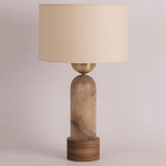 Peona Kelo Drum Table Lamp - Tobacco Alabaster / Ecru Cotton