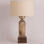 Peona Kelo Drum Table Lamp - Tobacco Alabaster / Ecru Cotton