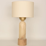 Peona Kelo Drum Table Lamp - White Alabaster / Ecru Cotton